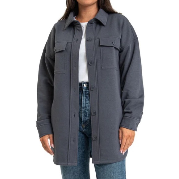 LAZYPANTS Jackets & Blazers - LAZYPANTS- Stylish Gray Button-Up Shacket